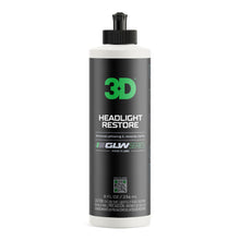 Load image into Gallery viewer, 3D Headlight Restore GLW Series | Restores &amp; Polishes Headlights | Removes Dullness, Yellowing and Oxidation | Crystal Clear Optics | Improves Original Clarity | Great for Cars, Trucks, SUVs, RVs 8 oz