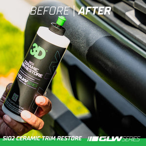 3D SiO2 Ceramic Trim Restore, GLW Series | Ultimate Hydrophobic Trim Reviver | SiO2 Infused Restoring, Shining, & Protecting | Restores Black Plastic & Vinyl | DIY Car Detailing | 16 oz
